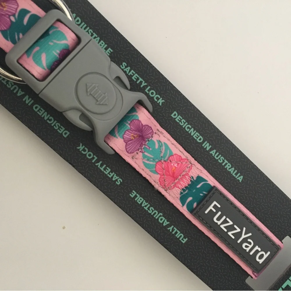 NEW (L) FuzzYard Dog Collar Tropical Floral Print for Large Size Dogs Adjustable